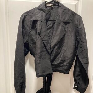 Ishyu Silk Blouse Women's 6 Black Long Sleeve wrap blouse